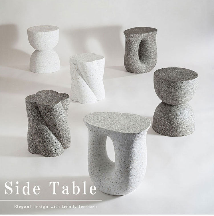 サイドテーブル AST-62 東谷 サイドテーブル テラゾー柄 おしゃれ オブジェ ナイトテーブル ソファサイド グレー モダン ベッドサイド ミニテーブル ストーン 大理石調 カーブ 曲線 石 灰色 マーブル(代引不可)