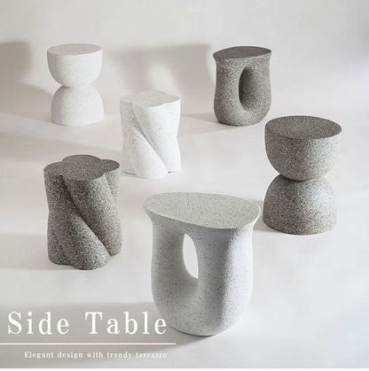 サイドテーブル AST-62 東谷 サイドテーブル テラゾー柄 おしゃれ オブジェ ナイトテーブル ソファサイド グレー モダン ベッドサイド ミニテーブル ストーン 大理石調 カーブ 曲線 石 灰色 マーブル(代引不可)
