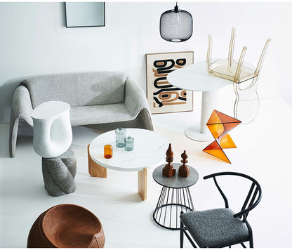 サイドテーブル AST-62 東谷 サイドテーブル テラゾー柄 おしゃれ オブジェ ナイトテーブル ソファサイド グレー モダン ベッドサイド ミニテーブル ストーン 大理石調 カーブ 曲線 石 灰色 マーブル(代引不可)