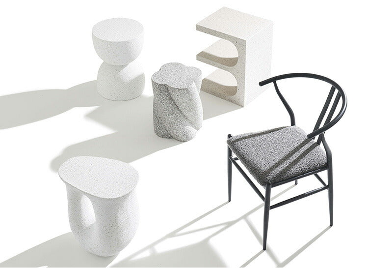 サイドテーブル AST-62 東谷 サイドテーブル テラゾー柄 おしゃれ オブジェ ナイトテーブル ソファサイド グレー モダン ベッドサイド ミニテーブル ストーン 大理石調 カーブ 曲線 石 灰色 マーブル(代引不可)