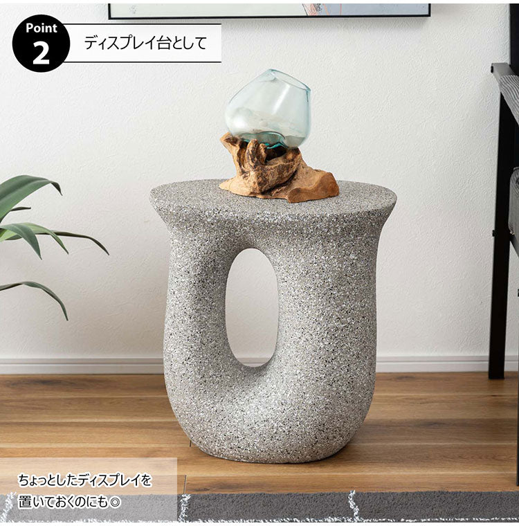 サイドテーブル AST-62 東谷 サイドテーブル テラゾー柄 おしゃれ オブジェ ナイトテーブル ソファサイド グレー モダン ベッドサイド ミニテーブル ストーン 大理石調 カーブ 曲線 石 灰色 マーブル(代引不可)
