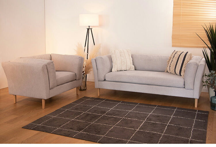 ソファ 2P 2人掛け 脚付き クッション シンプル ライトグレー ダークグレー 天然木 お洒落 北欧 曲線 簡単組立(代引不可)