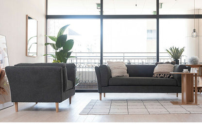 ソファ 2P 2人掛け 脚付き クッション シンプル ライトグレー ダークグレー 天然木 お洒落 北欧 曲線 簡単組立(代引不可)