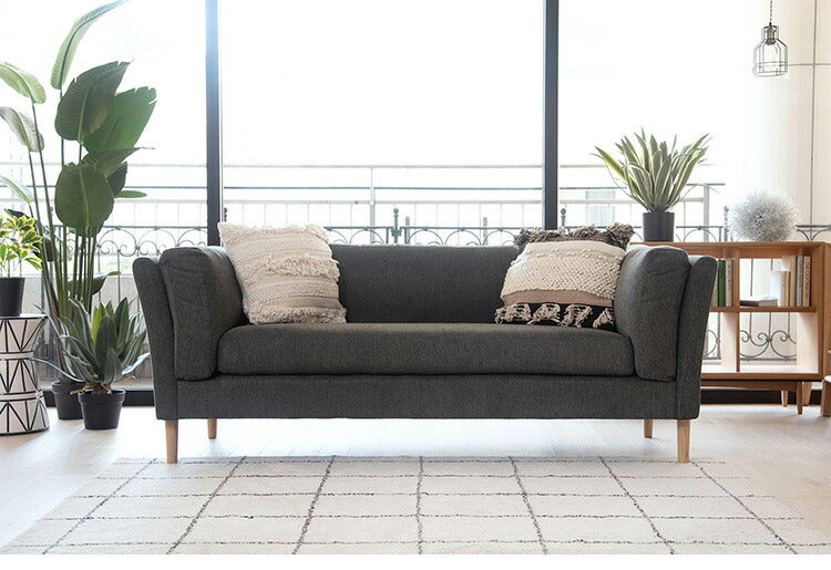 ソファ 2P 2人掛け 脚付き クッション シンプル ライトグレー ダークグレー 天然木 お洒落 北欧 曲線 簡単組立(代引不可)