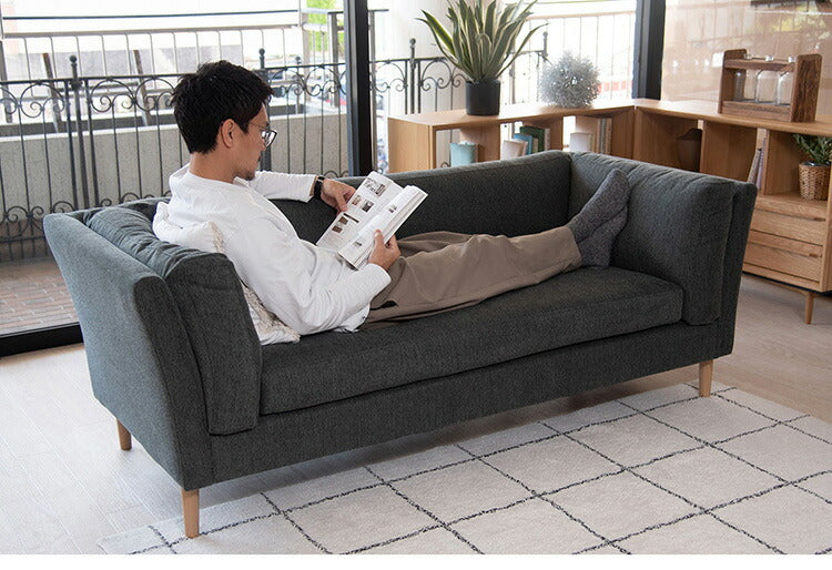 ソファ 2P 2人掛け 脚付き クッション シンプル ライトグレー ダークグレー 天然木 お洒落 北欧 曲線 簡単組立(代引不可)