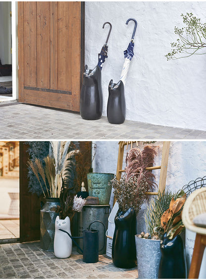 傘立て カサタテ シンプル アンブレラスタンド 傘入れ 玄関 スッキリ かさ 収納 陶器 マット コンパクト スリム ねこ 猫 かわいい フラワーベース ポスター収納 室内 室外 ホワイト ブラック ブラウン(代引不可)