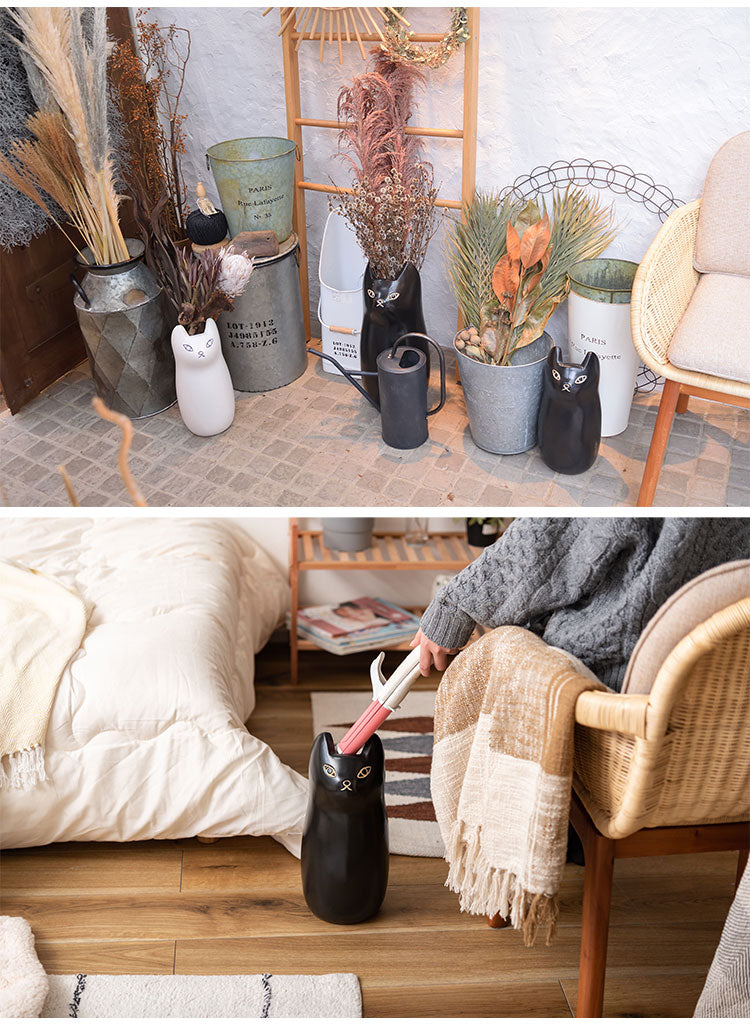 傘立て カサタテ シンプル アンブレラスタンド 傘入れ 玄関 スッキリ かさ 収納 陶器 マット コンパクト スリム ねこ 猫 かわいい フラワーベース ポスター収納 室内 室外 ホワイト ブラック ブラウン(代引不可)