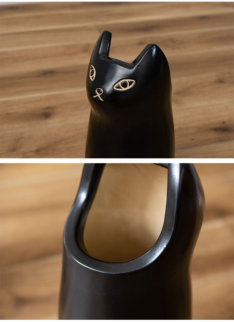 傘立て カサタテ シンプル アンブレラスタンド 傘入れ 玄関 スッキリ かさ 収納 陶器 マット コンパクト スリム ねこ 猫 かわいい フラワーベース ポスター収納 室内 室外 ホワイト ブラック ブラウン(代引不可)