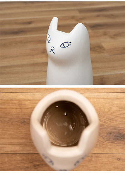 傘立て カサタテ シンプル アンブレラスタンド 傘入れ 玄関 スッキリ かさ 収納 陶器 マット コンパクト スリム ねこ 猫 かわいい フラワーベース ポスター収納 室内 室外 ホワイト ブラック ブラウン(代引不可)