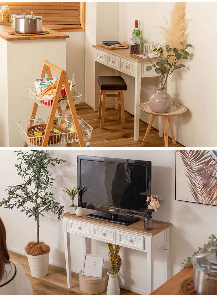 デスク 幅100cm コンソールテーブル 天然木 軽量 作業台 化粧台 北欧 おしゃれ モダン アンティーク風 机 軽い ナチュラル カフェ ヴィンテージ風 人気 木製(代引不可)