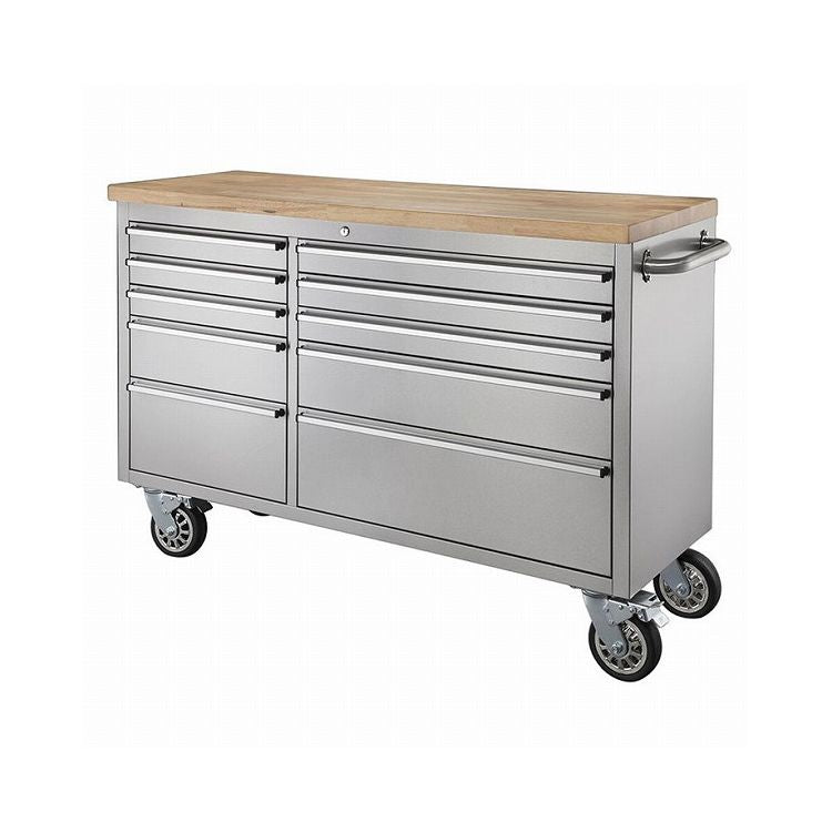 ツールキャビネット シルバー 幅157cm ステンレス 収納家具 天然木 ラバーウッド インテリア 家具 シンプル 新生活 2人掛けカウンター 移動式 おしゃれ 作業台 ツールワゴン(代引不可)