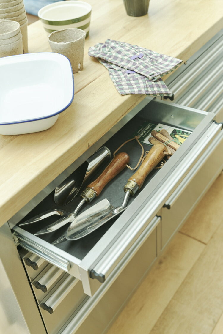 ツールキャビネット シルバー 幅157cm ステンレス 収納家具 天然木 ラバーウッド インテリア 家具 シンプル 新生活 2人掛けカウンター 移動式 おしゃれ 作業台 ツールワゴン(代引不可)