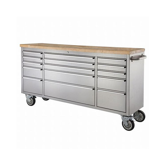 ツールキャビネット シルバー 幅199cm ステンレス 収納家具 天然木 ラバーウッド インテリア 家具 シンプル 新生活 2人掛けカウンター 移動式 おしゃれ 作業台 ツールワゴン(代引不可)