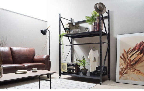 オープンラック ボルトレスラック 5段 幅129cm 奥行60cm キャスター付き スチールラック 収納棚 無骨 無骨 おしゃれ ヴィンテージ 本棚 シェルフ キャビネット スチール棚 レンジラック(代引不可)