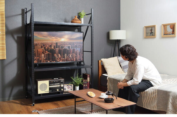 オープンラック ボルトレスラック 5段 幅129cm 奥行60cm キャスター付き スチールラック 収納棚 無骨 無骨 おしゃれ ヴィンテージ 本棚 シェルフ キャビネット スチール棚 レンジラック(代引不可)