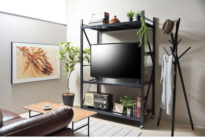 オープンラック ボルトレスラック 5段 幅129cm 奥行60cm キャスター付き スチールラック 収納棚 無骨 無骨 おしゃれ ヴィンテージ 本棚 シェルフ キャビネット スチール棚 レンジラック(代引不可)