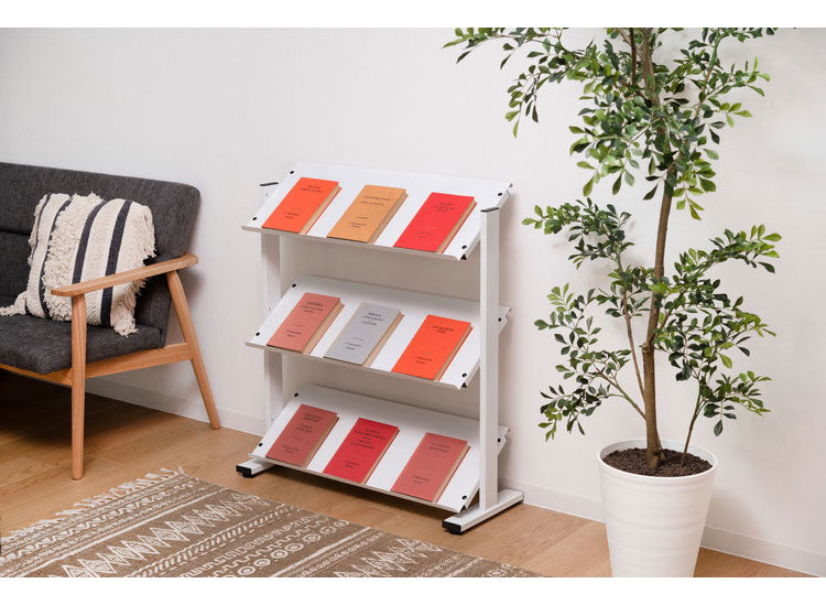 2WAY 3段 ラック 幅80.5cm シェルフ 棚 収納棚 オープンラック 本棚 斜め 店舗ディスプレイ 什器 スチール シンプル ブラック スモークピンク ホワイト(代引不可)