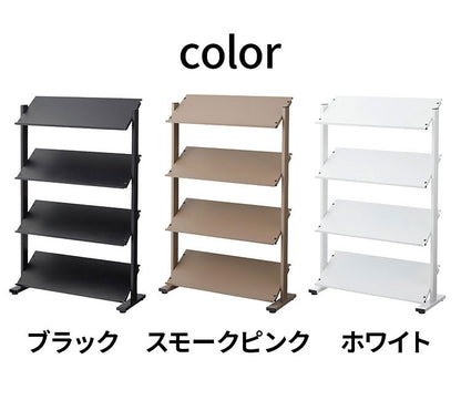 2WAY 4段 ラック 幅80.5cm シェルフ 棚 収納棚 オープンラック 本棚 斜め 店舗ディスプレイ 什器 スチール シンプル ブラック スモークピンク ホワイト(代引不可)