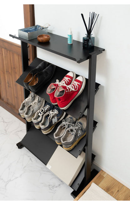 2WAY 4段 ラック 幅80.5cm シェルフ 棚 収納棚 オープンラック 本棚 斜め 店舗ディスプレイ 什器 スチール シンプル ブラック スモークピンク ホワイト(代引不可)