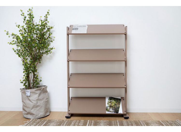 2WAY 4段 ラック 幅80.5cm シェルフ 棚 収納棚 オープンラック 本棚 斜め 店舗ディスプレイ 什器 スチール シンプル ブラック スモークピンク ホワイト(代引不可)