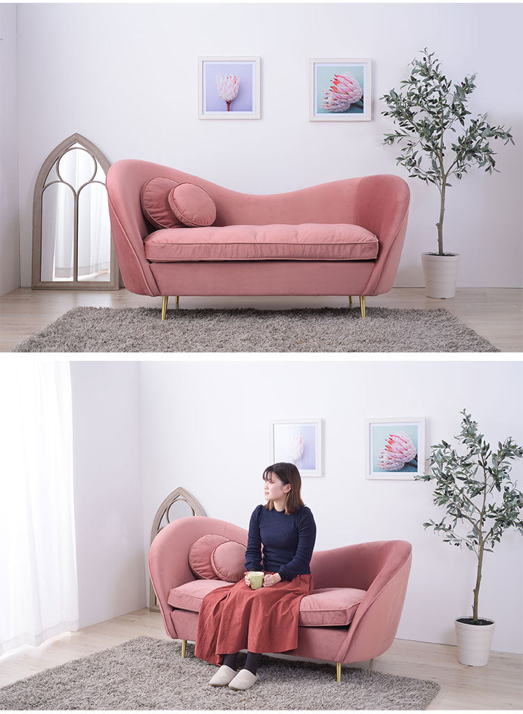 ソファ ソファー 2人掛け 2人掛けソファー アーム付き 幅162cm ファブリック 布地 ベロア生地 クッション付き かわいい 高級感 上品 おしゃれ ピンク グレー(代引不可)