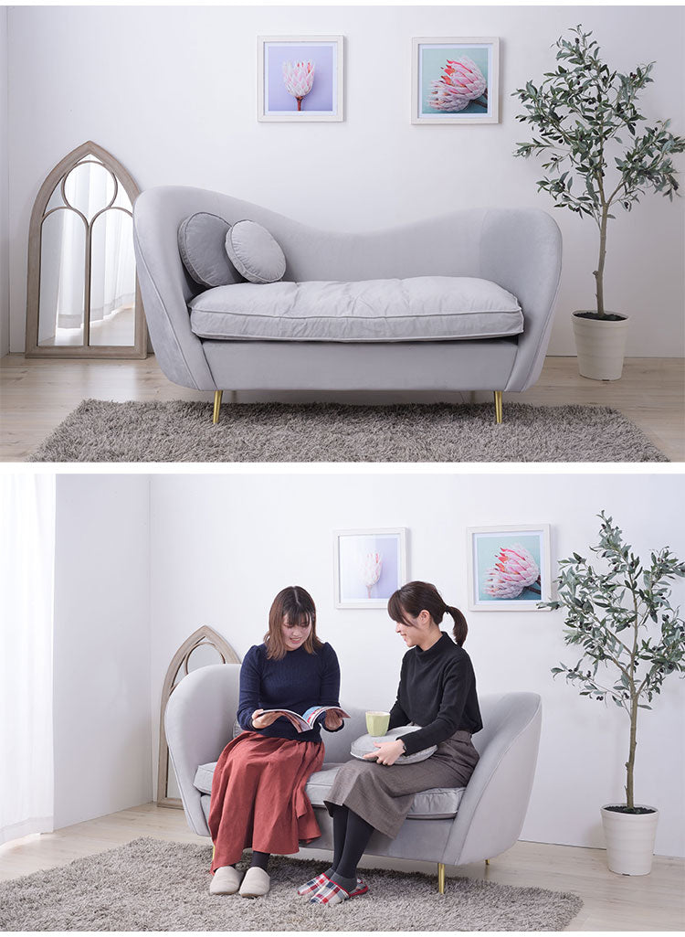 ソファ ソファー 2人掛け 2人掛けソファー アーム付き 幅162cm ファブリック 布地 ベロア生地 クッション付き かわいい 高級感 上品 おしゃれ ピンク グレー(代引不可)