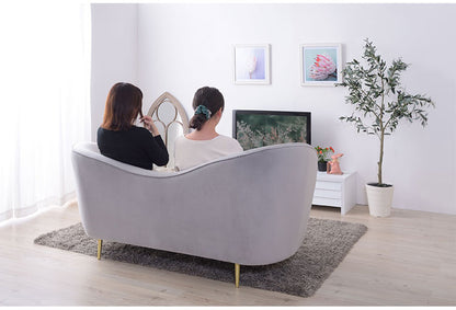 ソファ ソファー 2人掛け 2人掛けソファー アーム付き 幅162cm ファブリック 布地 ベロア生地 クッション付き かわいい 高級感 上品 おしゃれ ピンク グレー(代引不可)