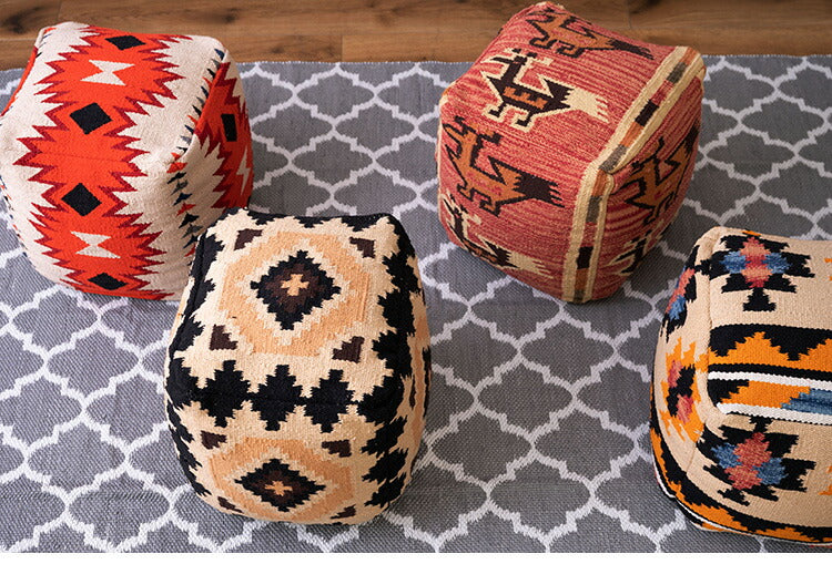 スツール スクエア 角型 オルテガ調 ビーズクッション 軽量 おしゃれ コットン 発砲ビーズ 腰掛け オットマン 座椅子 肘置き 四角形タイプ 北欧 足置き フロアスツール(代引不可)