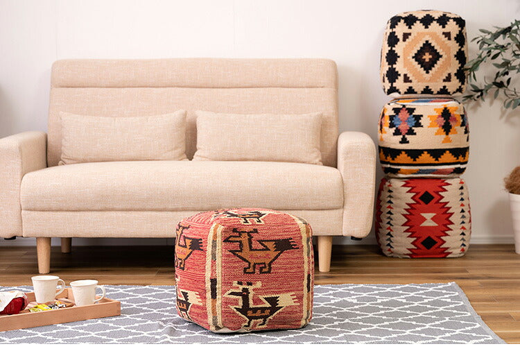 スツール スクエア 角型 オルテガ調 ビーズクッション 軽量 おしゃれ コットン 発砲ビーズ 腰掛け オットマン 座椅子 肘置き 四角形タイプ 北欧 足置き フロアスツール(代引不可)