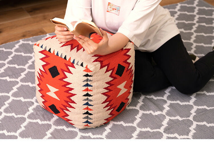 スツール スクエア 角型 オルテガ調 ビーズクッション 軽量 おしゃれ コットン 発砲ビーズ 腰掛け オットマン 座椅子 肘置き 四角形タイプ 北欧 足置き フロアスツール(代引不可)