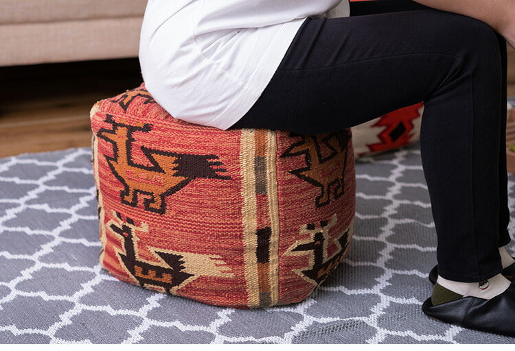 スツール スクエア 角型 オルテガ調 ビーズクッション 軽量 おしゃれ コットン 発砲ビーズ 腰掛け オットマン 座椅子 肘置き 四角形タイプ 北欧 足置き フロアスツール(代引不可)