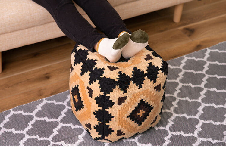 スツール スクエア 角型 オルテガ調 ビーズクッション 軽量 おしゃれ コットン 発砲ビーズ 腰掛け オットマン 座椅子 肘置き 四角形タイプ 北欧 足置き フロアスツール(代引不可)