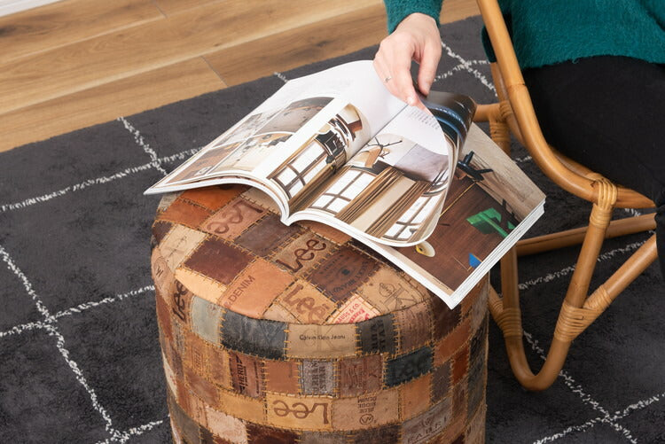 スツール ラウンドスツール おしゃれ タグ 腰掛け レザー ラウンドスツール 個性的 ヴィンテージ ラウンド 丸 大きめ オットマン リビング 寝室 店舗 ディスプレイ(代引不可)