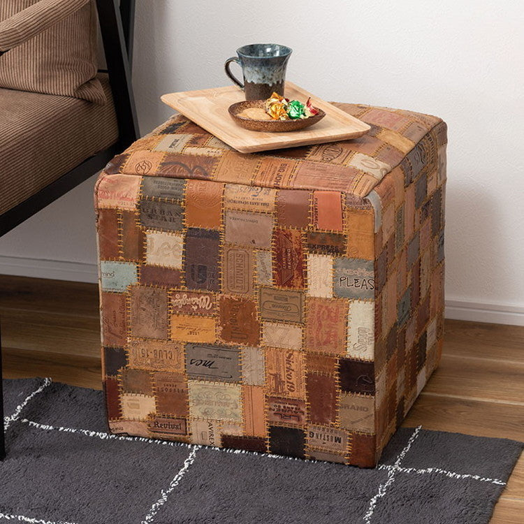 スツール キューブスツール おしゃれ タグ 腰掛け レザー ラウンドスツール 個性的 ヴィンテージ ラウンド 丸 大きめ オットマン リビング 寝室 店舗 ディスプレイ(代引不可)