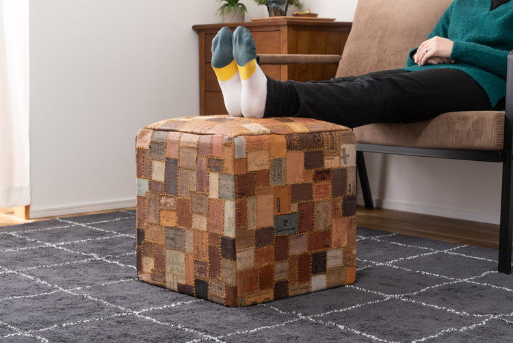 スツール キューブスツール おしゃれ タグ 腰掛け レザー ラウンドスツール 個性的 ヴィンテージ ラウンド 丸 大きめ オットマン リビング 寝室 店舗 ディスプレイ(代引不可)