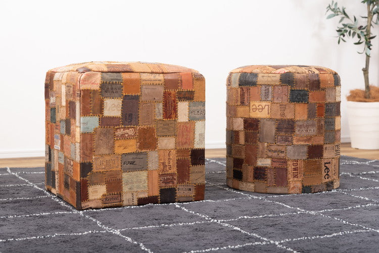 スツール キューブスツール おしゃれ タグ 腰掛け レザー ラウンドスツール 個性的 ヴィンテージ ラウンド 丸 大きめ オットマン リビング 寝室 店舗 ディスプレイ(代引不可)