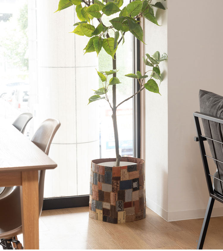 プランターカバー Mサイズ ボタン 本革コットン カバー 屋内用 ガーデニング インテリア おしゃれ 北欧 かわいい シンプル 雑貨 ナチュラル 植木鉢(代引不可)