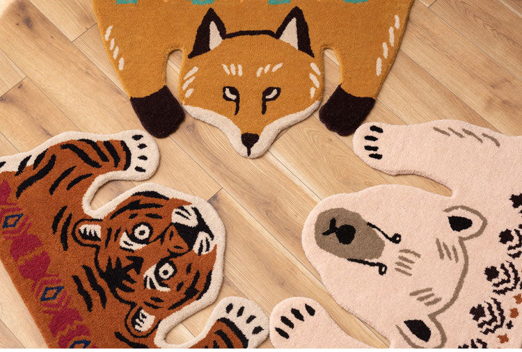 アニマルラグ トラ 虎 タイガー 狐 きつね 熊 くま かわいい おしゃれ インテリア カーペット 絨毯 個性的 アニマル 動物 セパレート 癒し(代引不可)