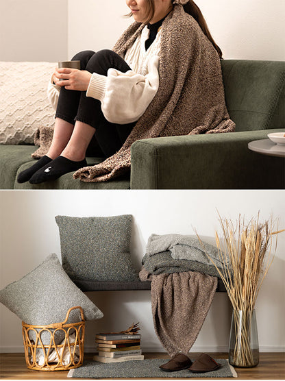 スローケット 薄手 ブランケット 大判 茶色 ブラウン 長方形 おしゃれ ブークレ生地 くすみカラー 寝室 無地 シンプル 四角 リビング もこもこ 北欧 モダン 大きめ ベッド ひざ掛け(代引不可)