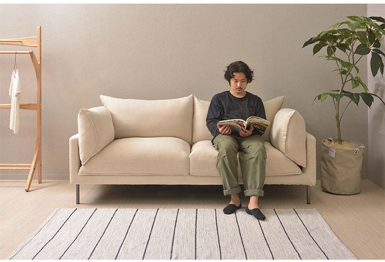 ソファ ソファー 横幅193cm スチール 布地 ファブリック 脚付き クッション付 モダン シンプル ナチュラル おしゃれ カバーリング グレー アイボリー(代引不可)