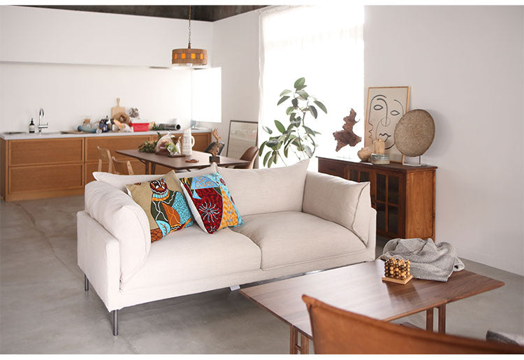 ソファ ソファー 横幅193cm スチール 布地 ファブリック 脚付き クッション付 モダン シンプル ナチュラル おしゃれ カバーリング グレー アイボリー(代引不可)