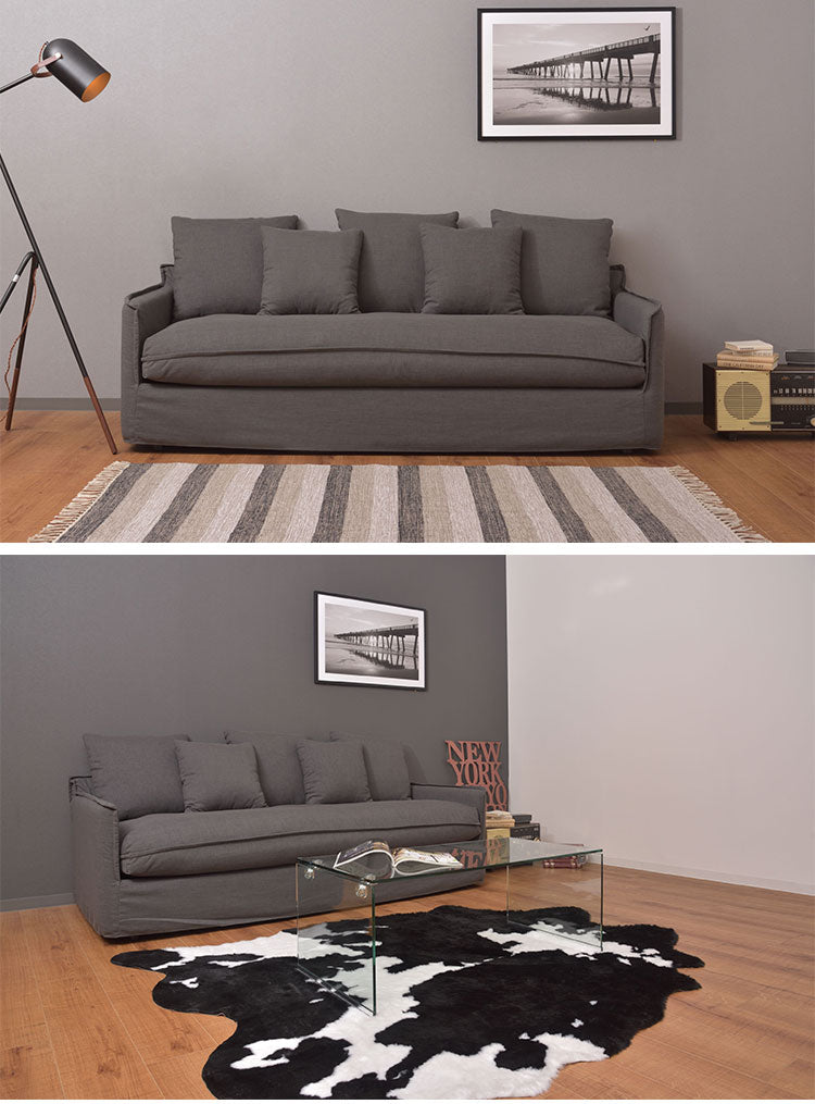 ソファ ソファー 横幅210cm 広め 布地 ファブリック クッション付 置き換え自由 モダン シンプル ベーシック ナチュラル おしゃれ カバーリング グレー アイボリー(代引不可)