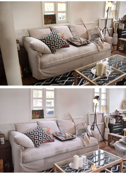 ソファ ソファー 横幅210cm 広め 布地 ファブリック クッション付 置き換え自由 モダン シンプル ベーシック ナチュラル おしゃれ カバーリング グレー アイボリー(代引不可)