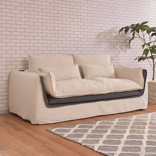 ソファ ソファー 横幅211cm 広め 布地 ファブリック ダブルクッション仕様 モダン シンプル ベーシック ナチュラル おしゃれ カバーリング アイボリー(代引不可)