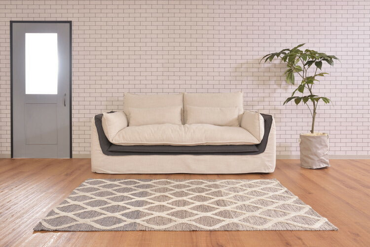 ソファ ソファー 横幅211cm 広め 布地 ファブリック ダブルクッション仕様 モダン シンプル ベーシック ナチュラル おしゃれ カバーリング アイボリー(代引不可)