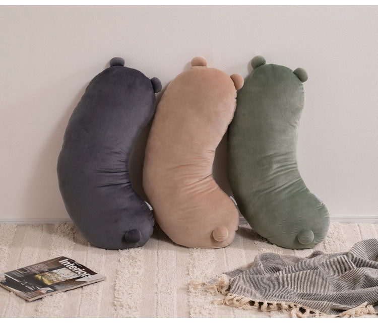ボディピロー クッション ボディピロー おしゃれ 北欧 アニマル 動物 かわいい ベージュ ダークグレー グリーン コーデュロイ しっぽ 耳 尻尾 ベッド ソファ シンプル 枕 足枕 腰当て 肘置き(代引不可)