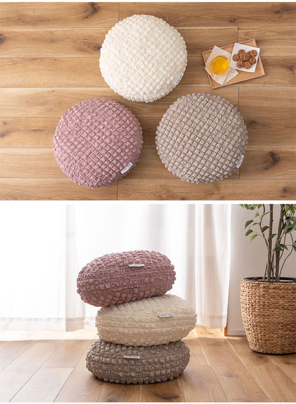 接触冷感 ポップコーン生地 アイボリー 白 白色 クッション かわいい おしゃれ 韓国インテリア 北欧風 北欧 もちもち 夏 ひんやり ニュアンスカラー くすみカラー ラウンド 丸型 丸 円形 直径38cm(代引不可)