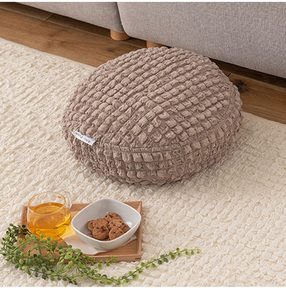 接触冷感 ポップコーン生地 アイボリー 白 白色 クッション かわいい おしゃれ 韓国インテリア 北欧風 北欧 もちもち 夏 ひんやり ニュアンスカラー くすみカラー ラウンド 丸型 丸 円形 直径38cm(代引不可)