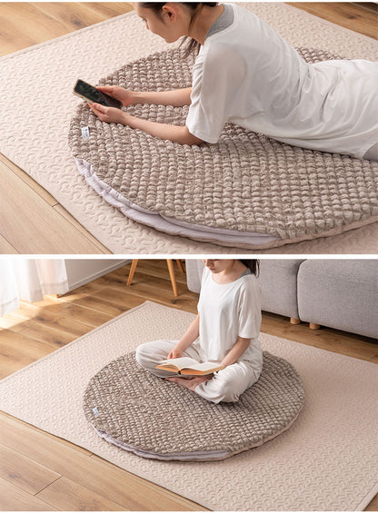 接触冷感 ポップコーン生地 アイボリー 白 白色 クッション かわいい おしゃれ 韓国インテリア 北欧風 北欧 もちもち 夏 ひんやり ニュアンスカラー くすみカラー ラウンド 丸型 丸 円形 直径100cm(代引不可)