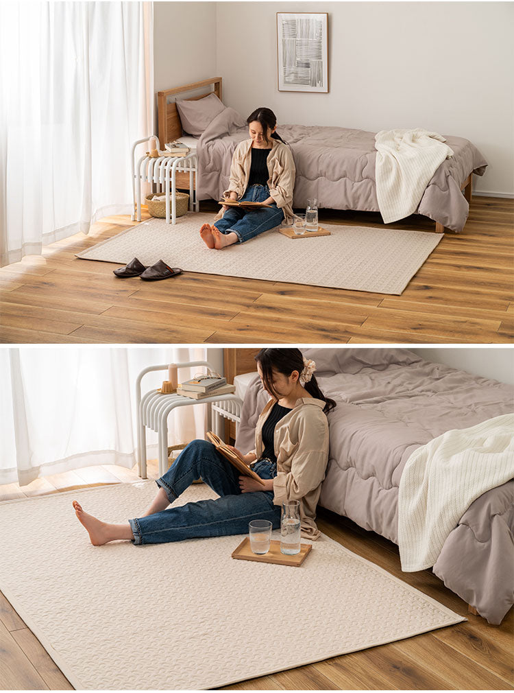 キルト ラグ マット ホワイト 白色 白 イブル コットン 綿 洗える 丸洗い おしゃれ くすみカラー 長方形 四角 韓国インテリア 北欧 北欧風 かわいい 洗濯 洗濯可 190×130 幅190cm キッズ ラグマット(代引不可)